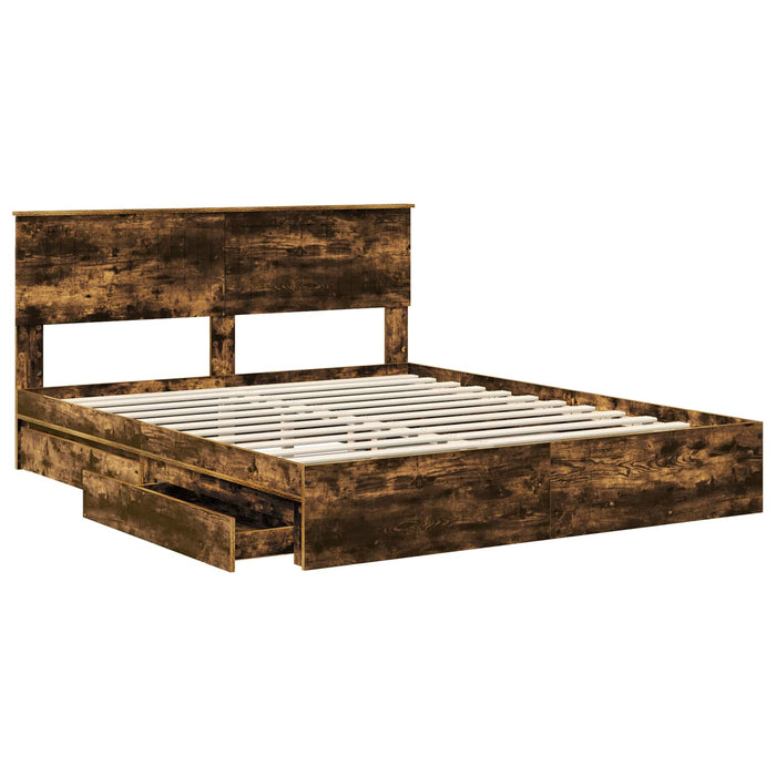 Pat cu storage Stejar fumuriu 160 x 200 cm Lemn compozit - WALTI WALTI