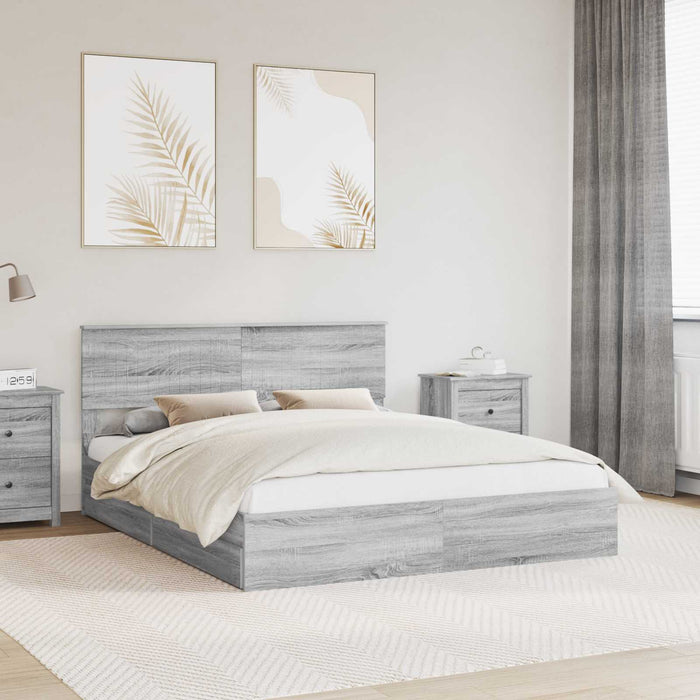 Pat cu storage cu sertar Gri Sonoma 160 x 200 cm Lemn compozit - WALTI WALTI