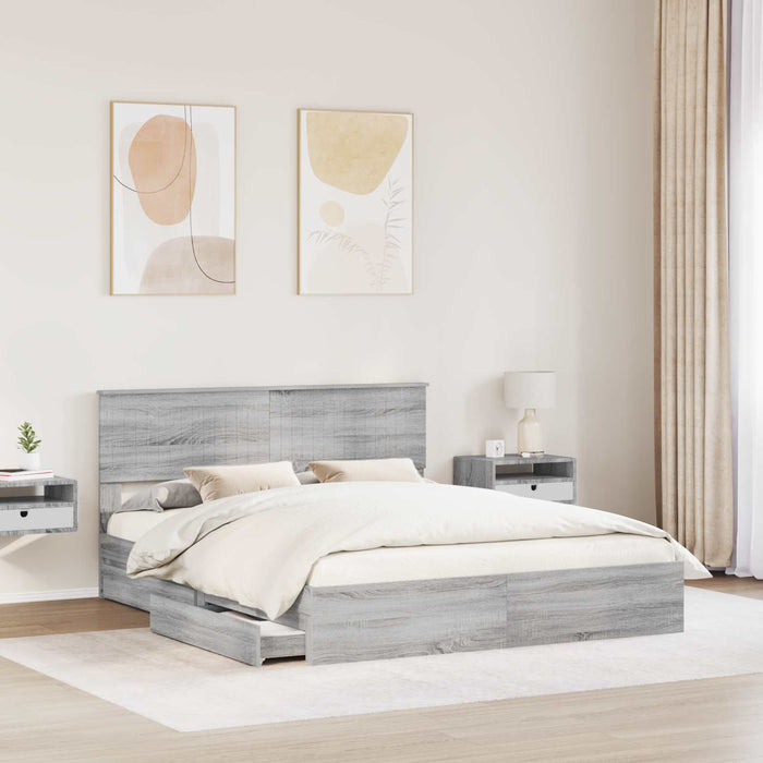 Pat cu storage cu sertar Gri Sonoma 160 x 200 cm Lemn compozit - WALTI WALTI