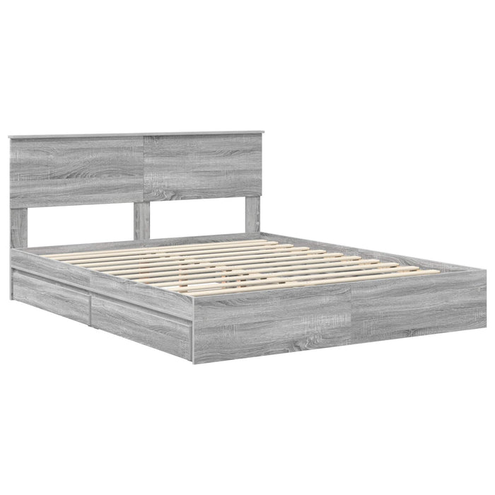 Pat cu storage cu sertar Gri Sonoma 160 x 200 cm Lemn compozit - WALTI WALTI