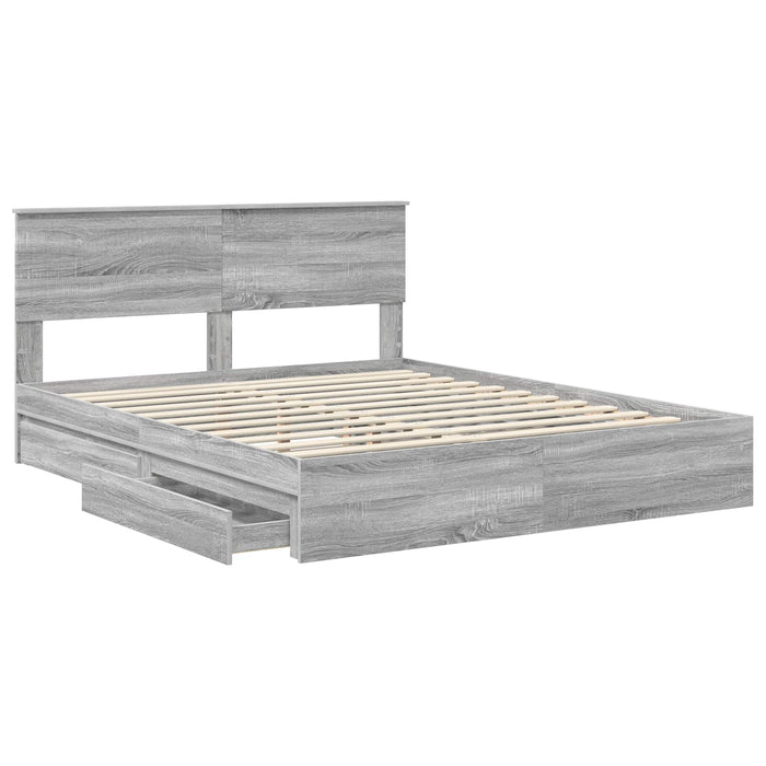 Pat cu storage cu sertar Gri Sonoma 160 x 200 cm Lemn compozit - WALTI WALTI