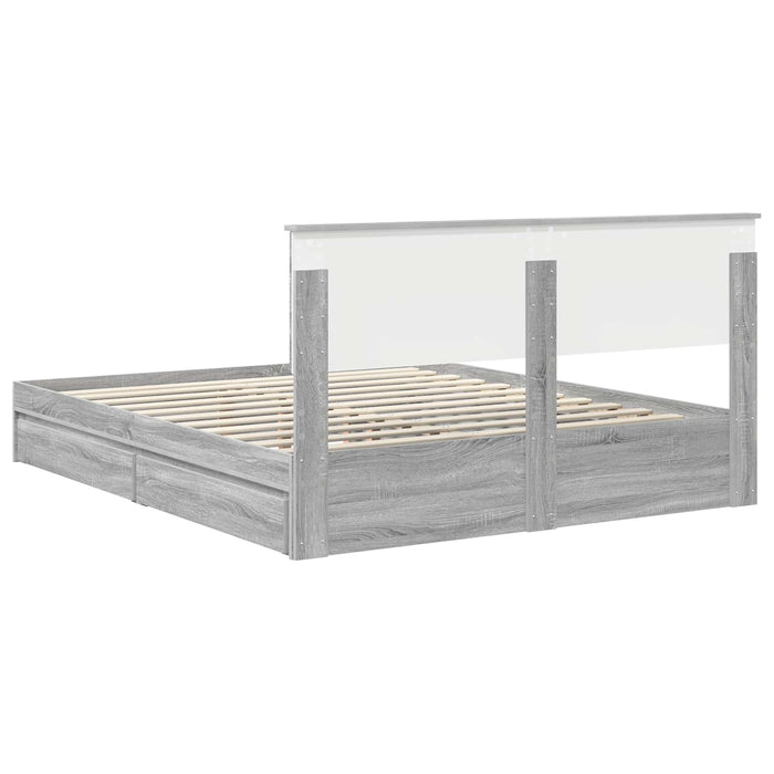 Pat cu storage cu sertar Gri Sonoma 160 x 200 cm Lemn compozit - WALTI WALTI