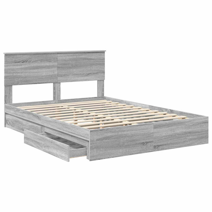 Pat cu storage cu sertar Gri Sonoma 140 x 200 cm Lemn compozit - WALTI WALTI