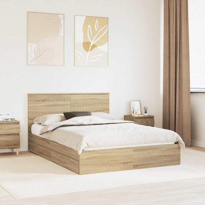 Pat cu storage Stejar Sonoma 140 x 190 cm Lemn compozit - WALTI WALTI