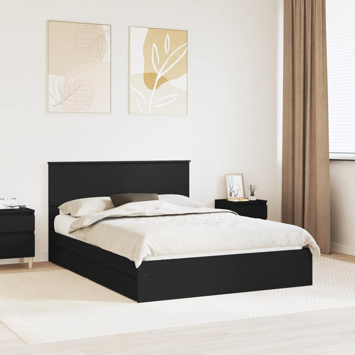 Pat cu storage cu sertar Negru 135 x 190 cm Lemn prelucrat WALTI