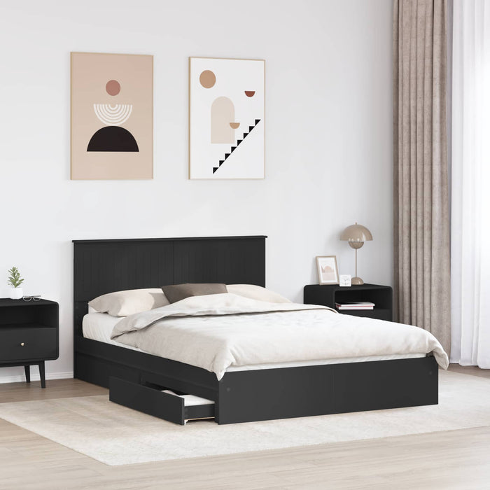 Pat cu storage cu sertar Negru 135 x 190 cm Lemn prelucrat WALTI