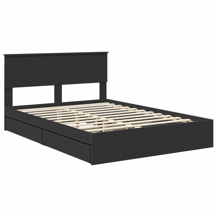 Pat cu storage cu sertar Negru 135 x 190 cm Lemn prelucrat WALTI