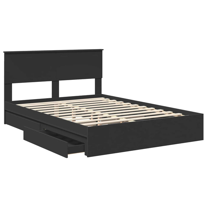 Pat cu storage cu sertar Negru 135 x 190 cm Lemn prelucrat WALTI