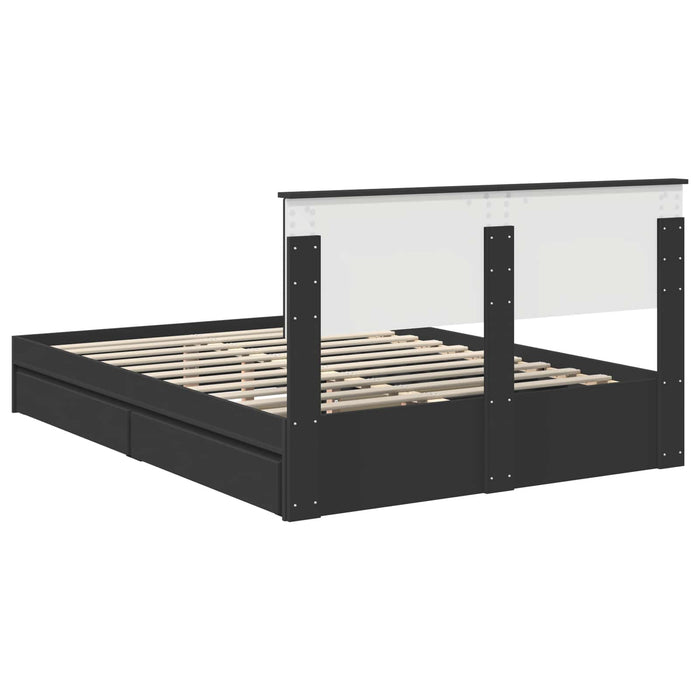 Pat cu storage cu sertar Negru 135 x 190 cm Lemn prelucrat WALTI