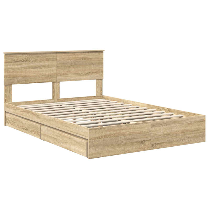 Pat cu storage Stejar Sonoma 135 x 190 cm Lemn compozit - WALTI WALTI