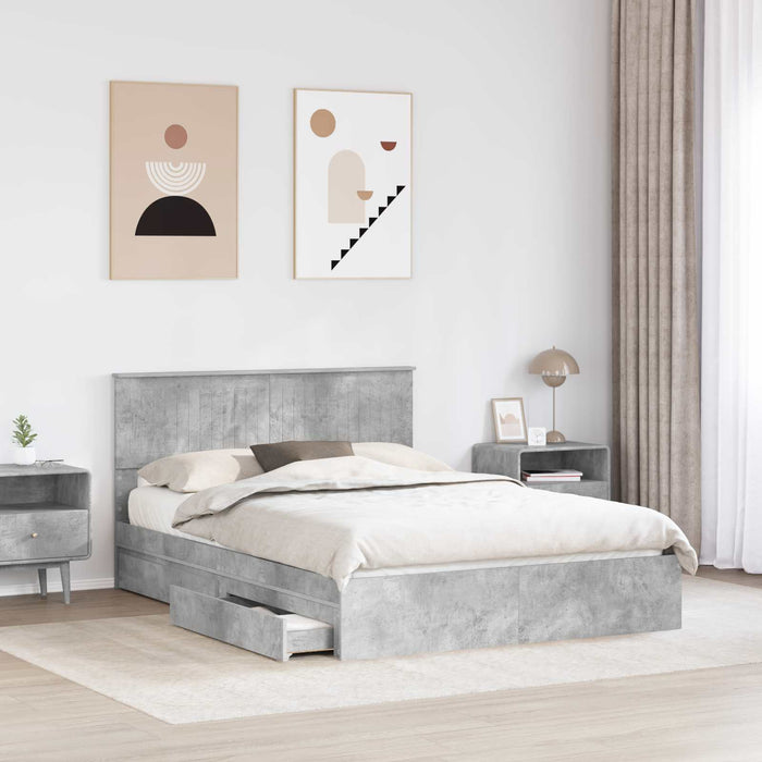 Pat cu storage Gri din beton 135 x 190 cm Lemn compozit - WALTI WALTI