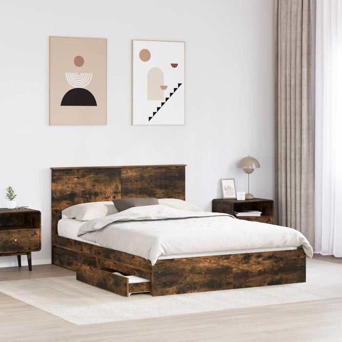 Pat cu storage Stejar fumuriu 135 x 190 cm Lemn compozit - WALTI WALTI