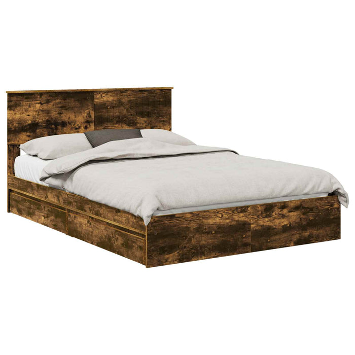 Pat cu storage Stejar fumuriu 135 x 190 cm Lemn compozit - WALTI WALTI