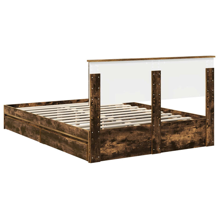 Pat cu storage Stejar fumuriu 135 x 190 cm Lemn compozit - WALTI WALTI