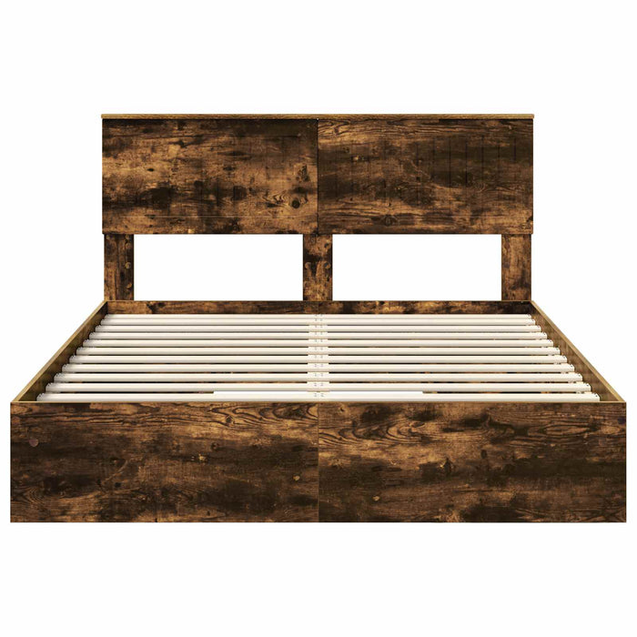 Pat cu storage Stejar fumuriu 135 x 190 cm Lemn compozit - WALTI WALTI