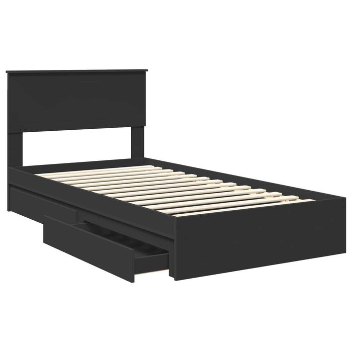 Pat cu storage cu sertar Negru 100 x 200 cm Lemn prelucrat - WALTI WALTI