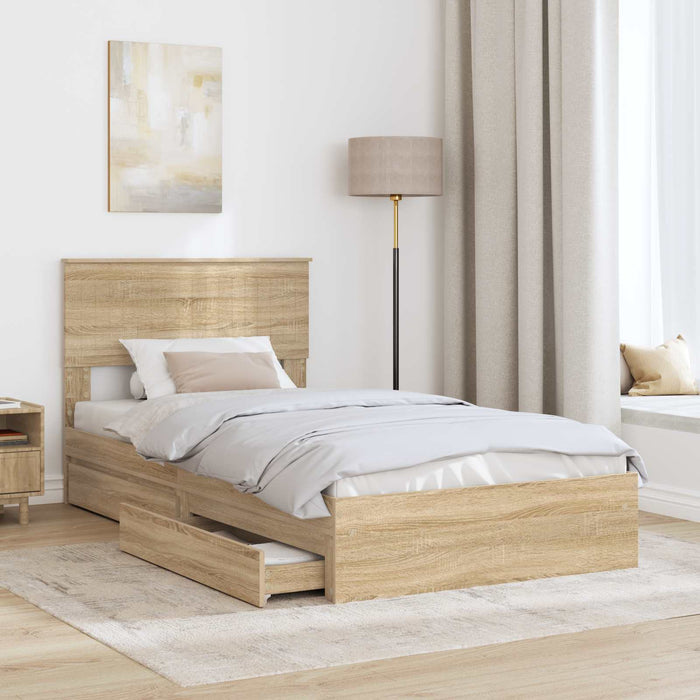 Pat cu storage Stejar Sonoma 100 x 200 cm Lemn compozit - WALTI WALTI