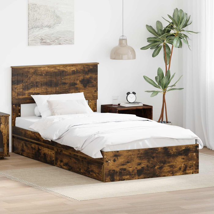 Pat cu storage Stejar fumuriu 100 x 200 cm Lemn compozit - WALTI WALTI