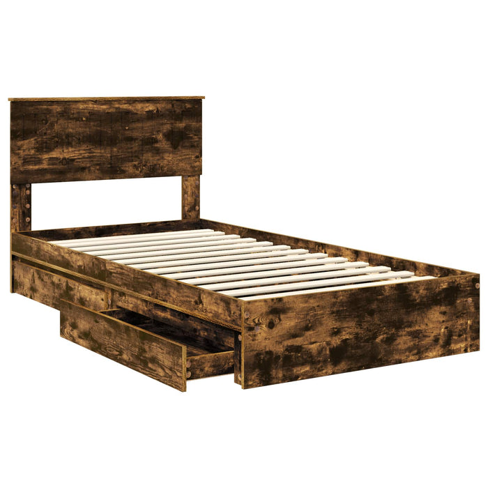 Pat cu storage Stejar fumuriu 100 x 200 cm Lemn compozit - WALTI WALTI
