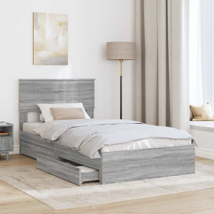 Pat cu storage cu sertar Gri Sonoma 100 x 200 cm Lemn compozit - WALTI WALTI
