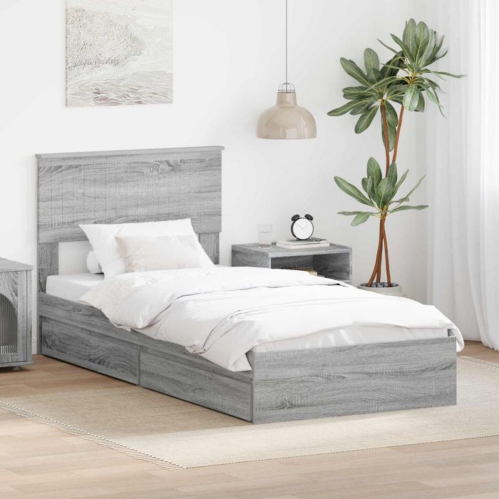 Pat cu storage cu sertar Gri Sonoma 90 x 200 cm Lemn compozit - WALTI WALTI