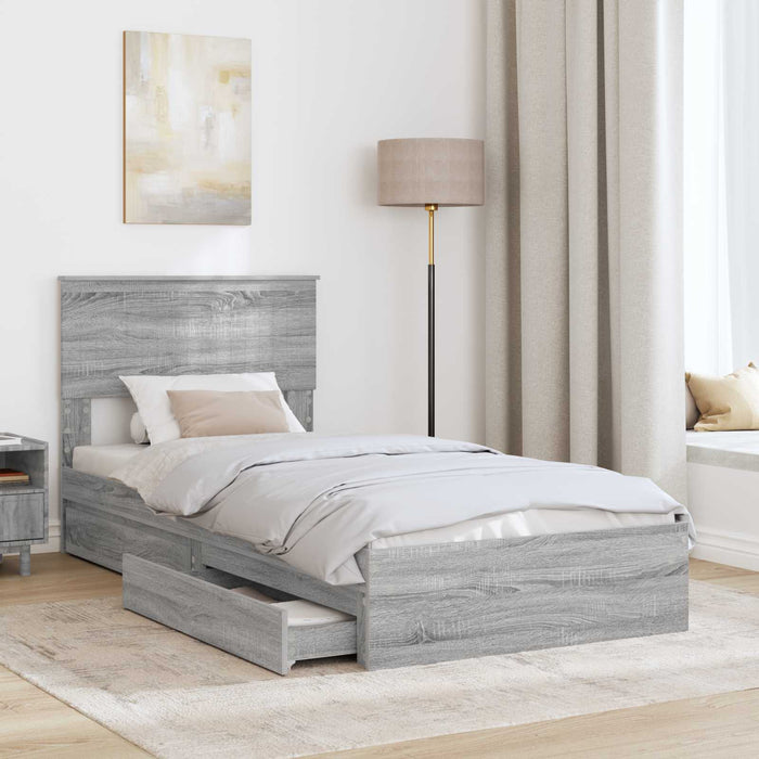 Pat cu storage cu sertar Gri Sonoma 90 x 200 cm Lemn compozit - WALTI WALTI