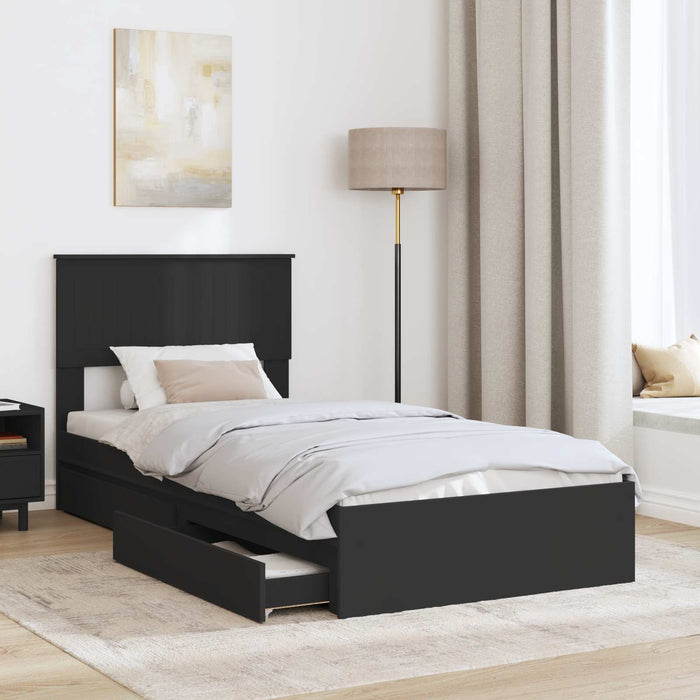 Pat cu storage cu headboard Negru 90 x 190 cm Lemn compozit - WALTI WALTI
