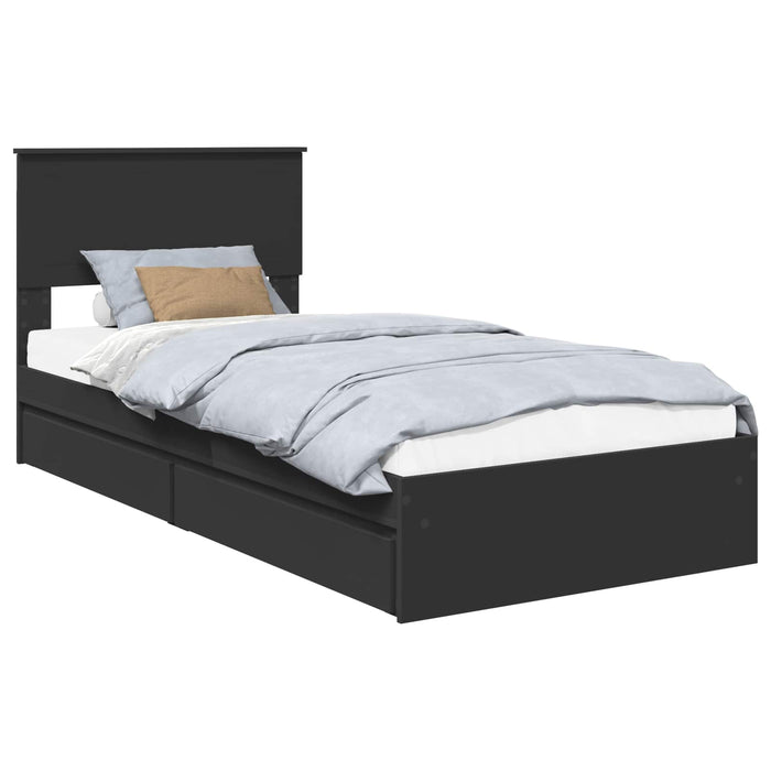 Pat cu storage cu headboard Negru 90 x 190 cm Lemn compozit - WALTI WALTI