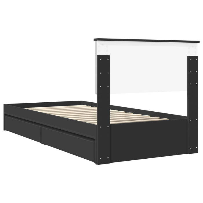 Pat cu storage cu headboard Negru 90 x 190 cm Lemn compozit - WALTI WALTI