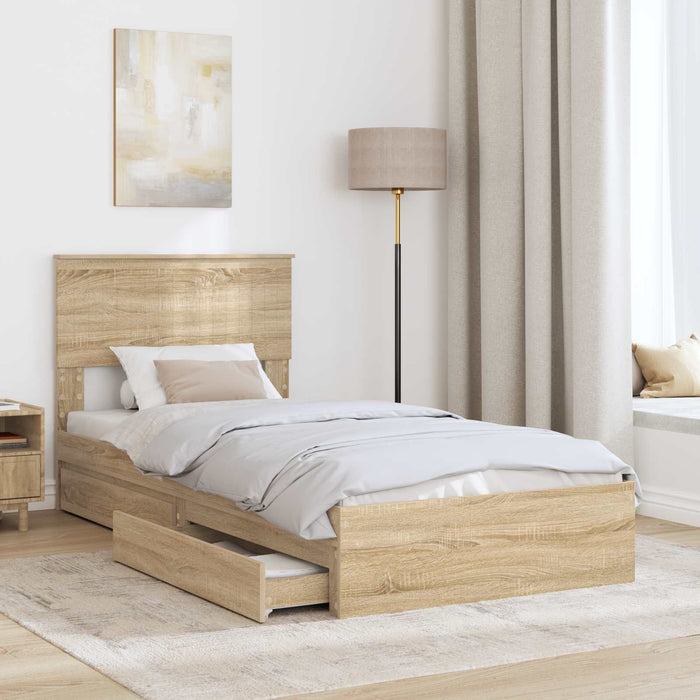 Pat cu storage Stejar Sonoma 90 x 190 cm Lemn compozit - WALTI WALTI