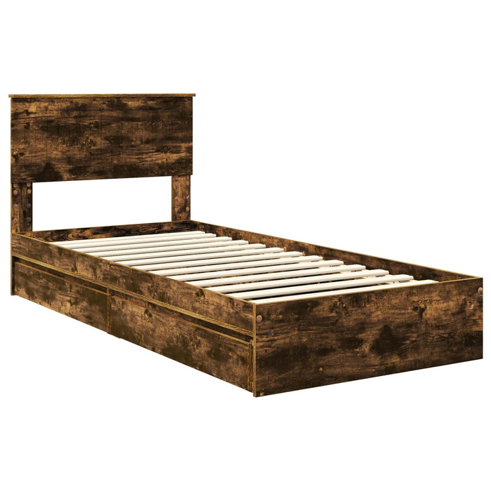 Pat cu storage Stejar fumuriu 90 x 190 cm Lemn compozit - WALTI WALTI