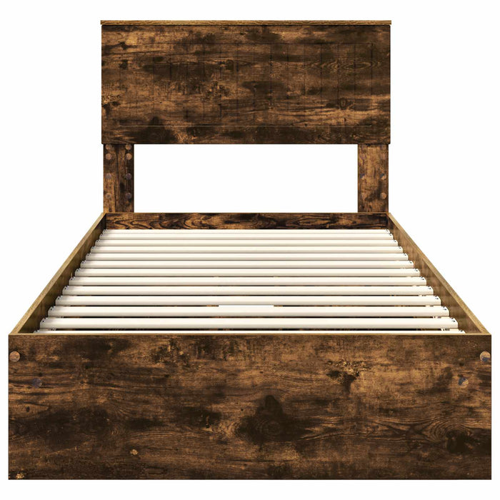 Pat cu storage Stejar fumuriu 90 x 190 cm Lemn compozit - WALTI WALTI