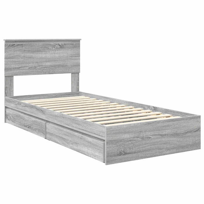 Pat cu storage cu sertar Gri Sonoma 90 x 190 cm Lemn compozit - WALTI WALTI
