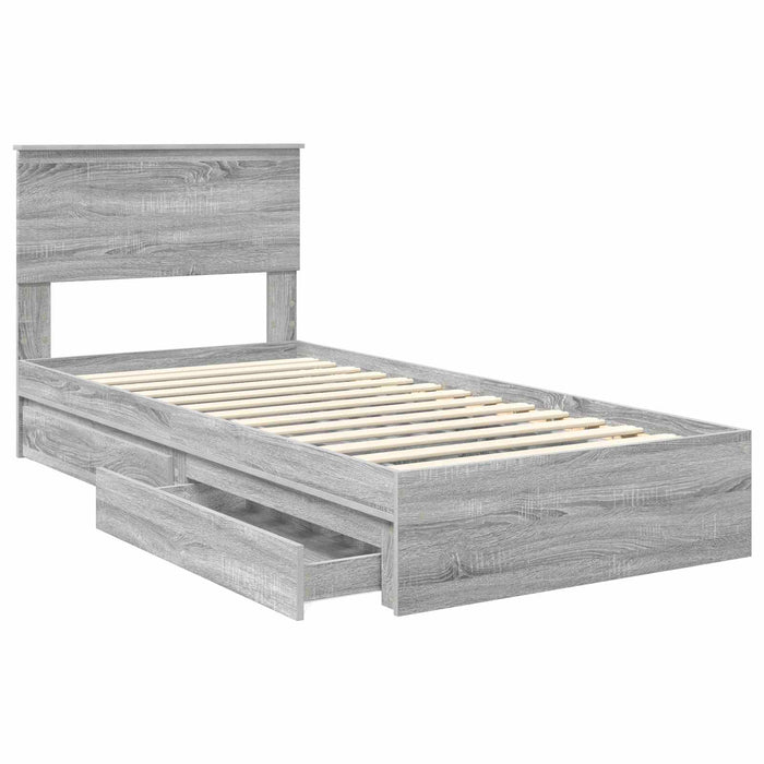 Pat cu storage cu sertar Gri Sonoma 90 x 190 cm Lemn compozit - WALTI WALTI