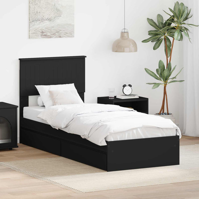Pat cu storage cu headboard Negru 75 x 190 cm Lemn compozit - WALTI WALTI
