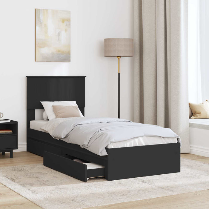 Pat cu storage cu headboard Negru 75 x 190 cm Lemn compozit - WALTI WALTI