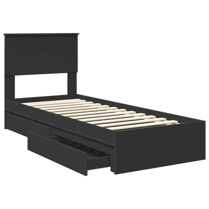 Pat cu storage cu headboard Negru 75 x 190 cm Lemn compozit - WALTI WALTI