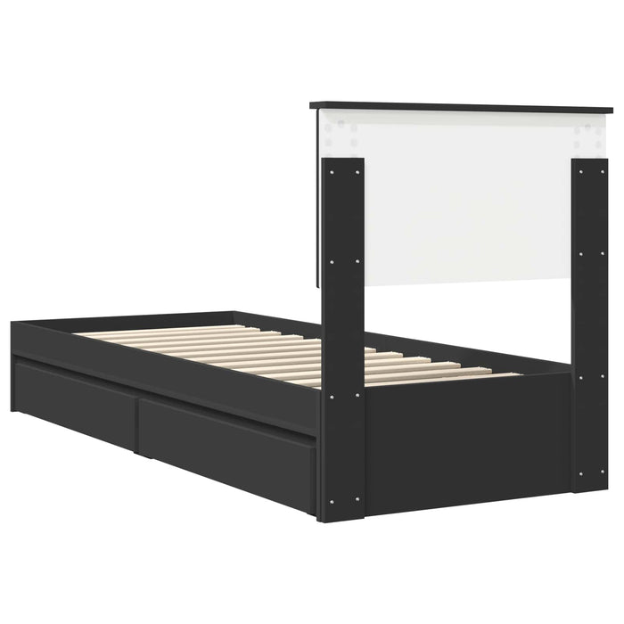 Pat cu storage cu headboard Negru 75 x 190 cm Lemn compozit - WALTI WALTI