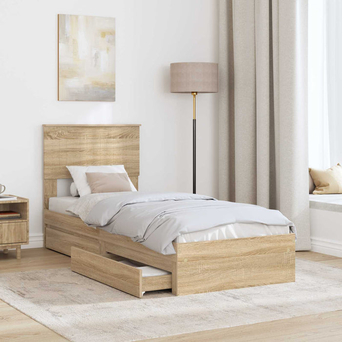 Pat cu storage Stejar Sonoma 75 x 190 cm Lemn compozit - WALTI WALTI