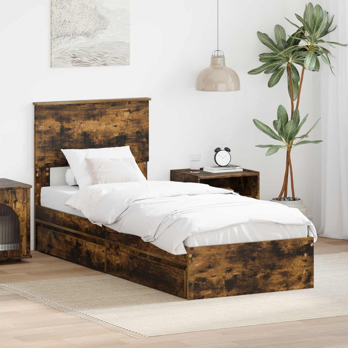 Pat cu storage Stejar fumuriu 75 x 190 cm Lemn compozit - WALTI WALTI