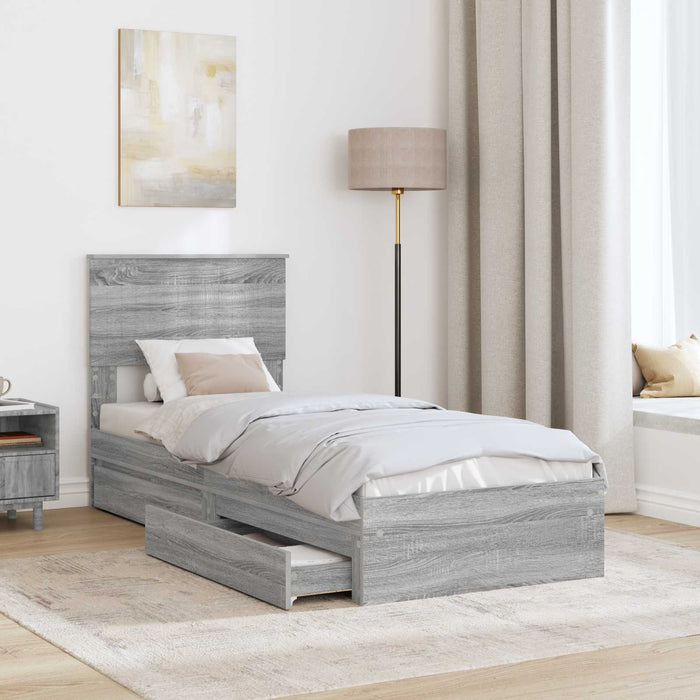 Pat cu storage cu sertar Gri Sonoma 75 x 190 cm Lemn compozit - WALTI WALTI