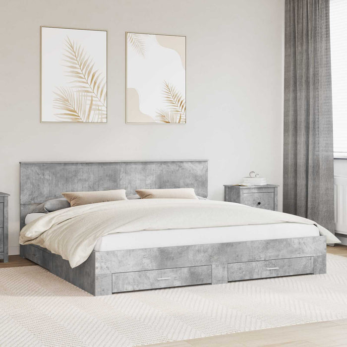 Cadru de pat cu sertar Gri din beton 200 x 200 cm Lemn compozit - WALTI WALTI