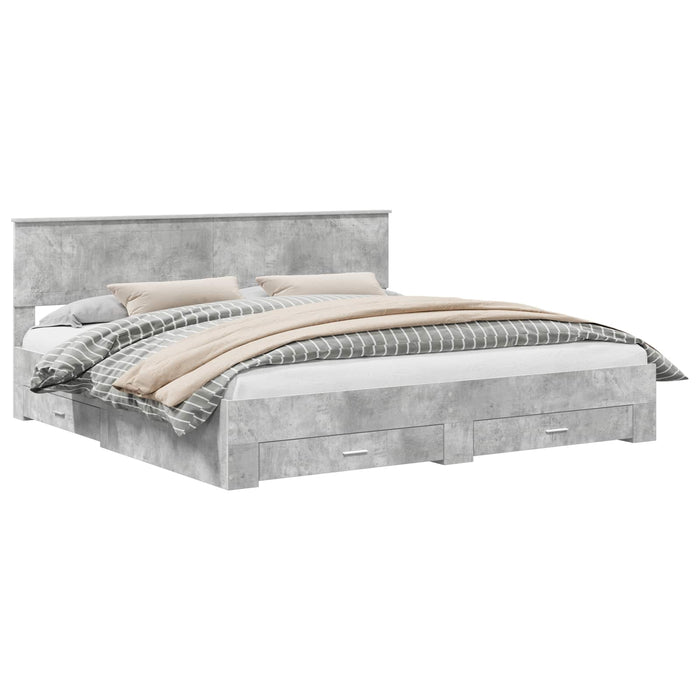 Cadru de pat cu sertar Gri din beton 200 x 200 cm Lemn compozit - WALTI WALTI