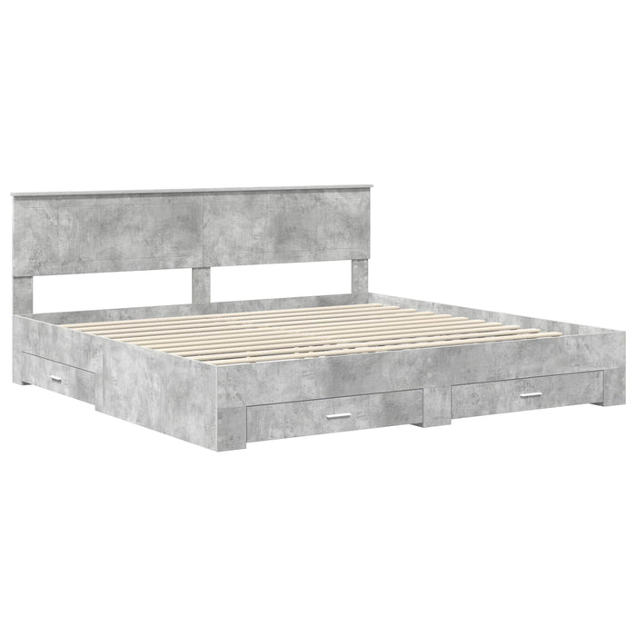Cadru de pat cu sertar Gri din beton 200 x 200 cm Lemn compozit - WALTI WALTI