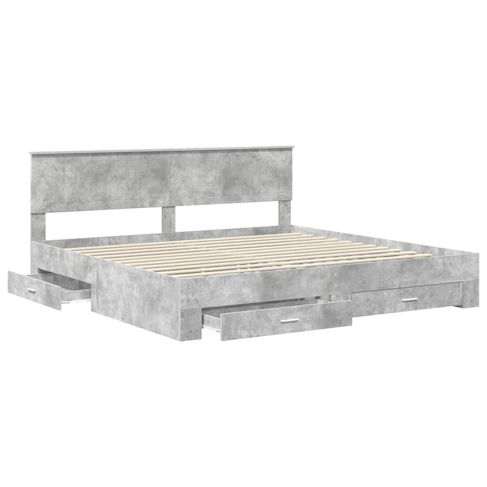 Cadru de pat cu sertar Gri din beton 200 x 200 cm Lemn compozit - WALTI WALTI