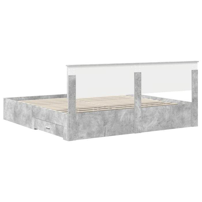 Cadru de pat cu sertar Gri din beton 200 x 200 cm Lemn compozit - WALTI WALTI