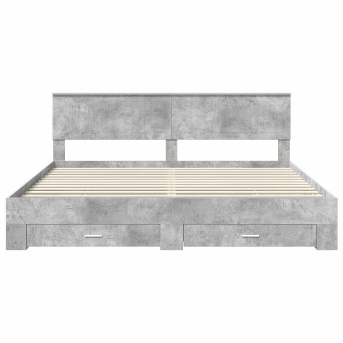 Cadru de pat cu sertar Gri din beton 200 x 200 cm Lemn compozit - WALTI WALTI
