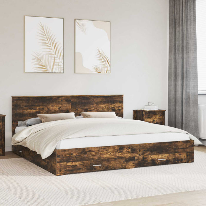 Cadru de pat Stejar fumuriu 200 x 200 cm Lemn compozit - WALTI WALTI