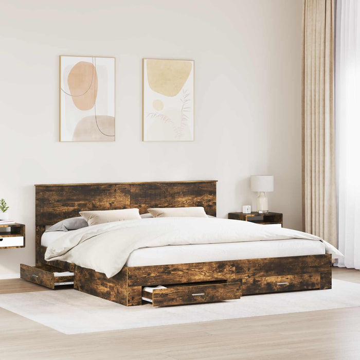 Cadru de pat Stejar fumuriu 200 x 200 cm Lemn compozit - WALTI WALTI