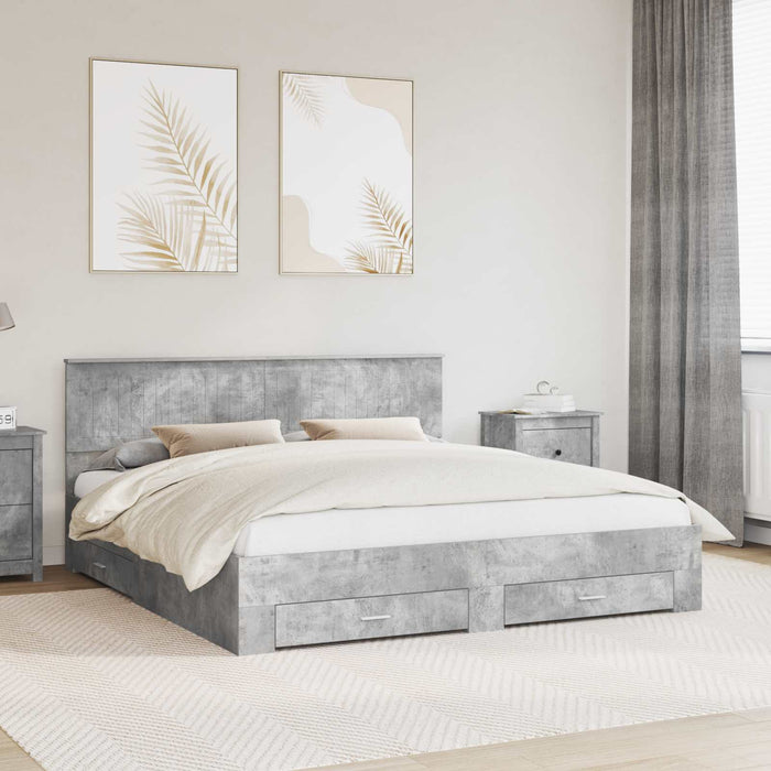 Cadru de pat cu sertar Gri din beton 180 x 200 cm Lemn compozit - WALTI WALTI